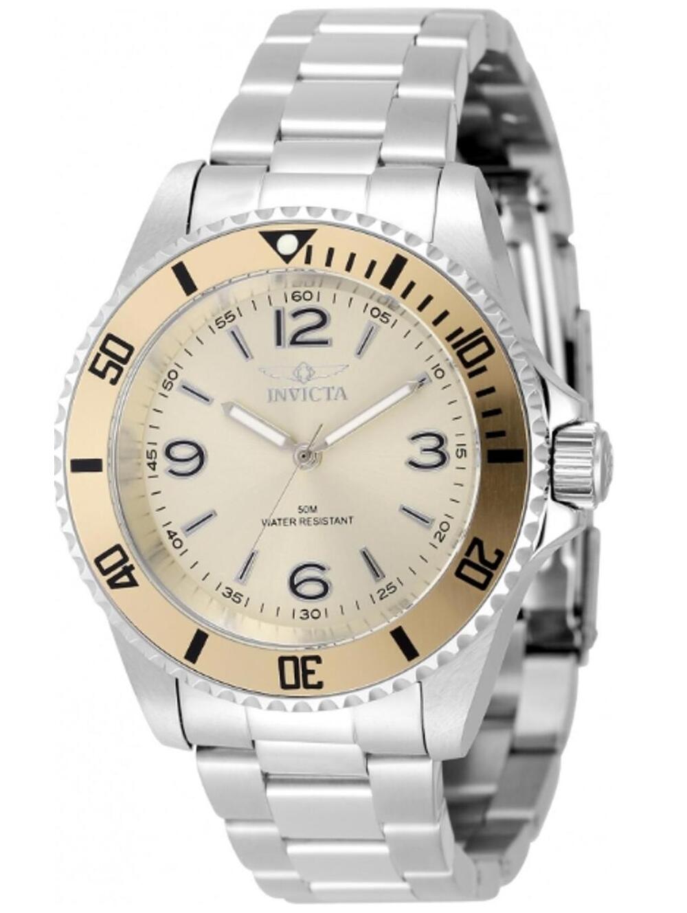 Invicta Men's Stainless Steel Watch with Gold-Tone Bezel